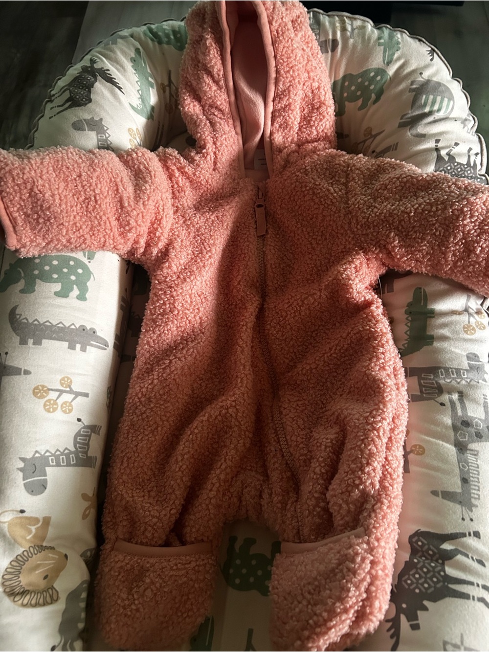 Baby Plush Hooded One-Piece Romper - Pink